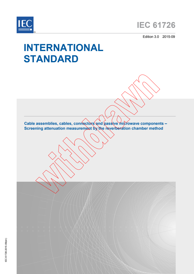 IEC 61726:2015 - Cable assemblies, cables, connectors and passive microwave components - Screening attenuation measurement by the reverberation chamber method
Released:9/8/2015
Isbn:9782832228937
