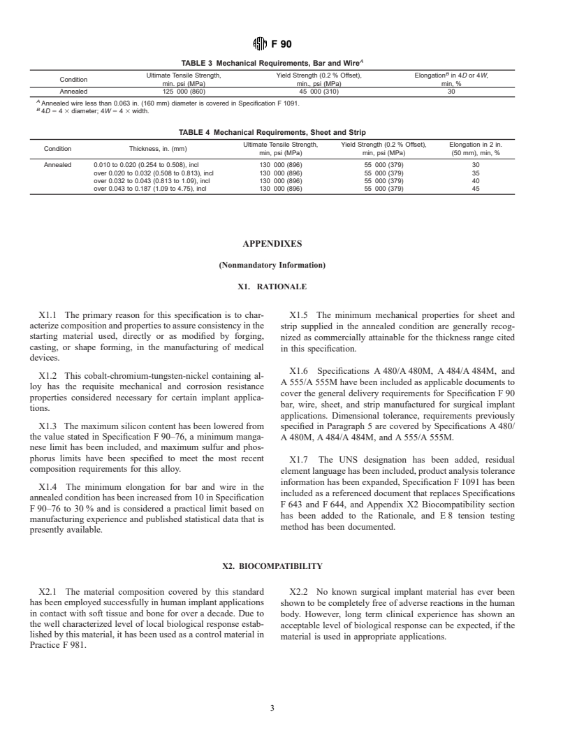 ASTM F90-97 - Standard Specification for Wrought Cobalt-20 Chromium-15 Tungsten-10 Nickel Alloy for Surgical Implant Applications (UNS R30605)