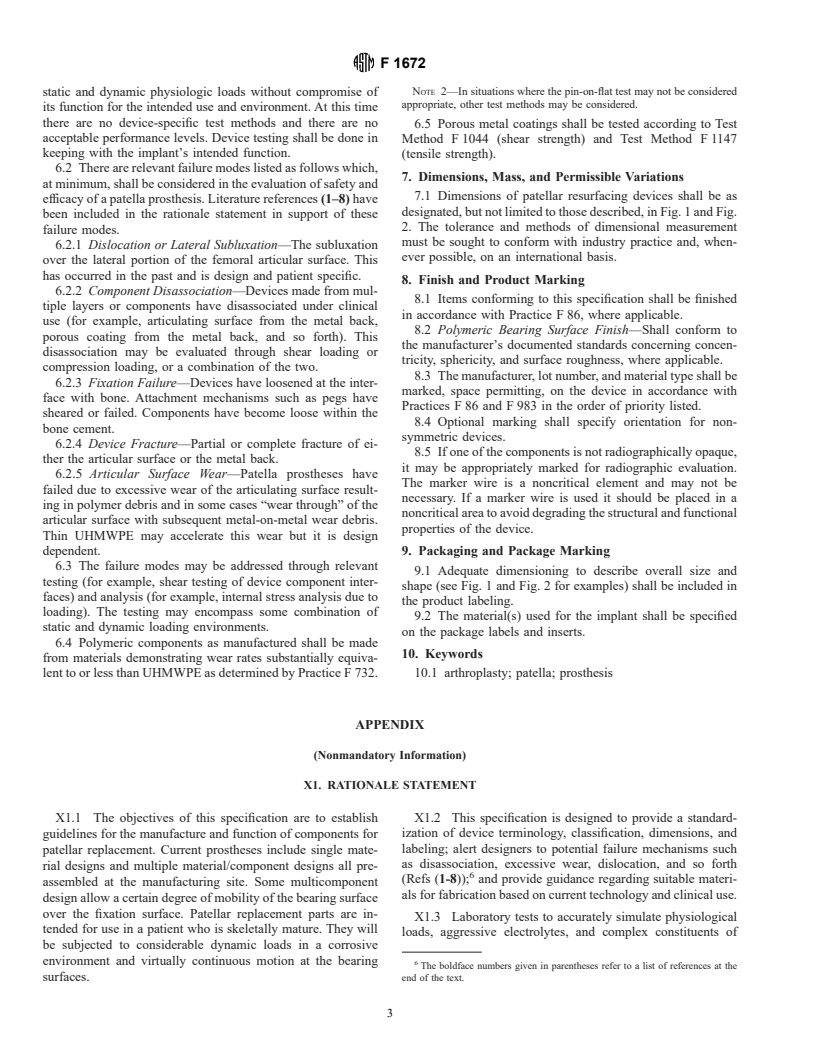 ASTM F1672-95e1 - Standard Specification for Resurfacing Patellar Prosthesis