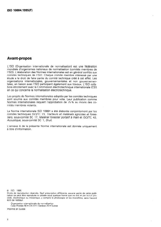 ISO 10884:1995 ISO 10884:1995 - Débroussailleuses et coupe-herbe portatifs a moteur a combustion interne -- Détermination des niveaux de puissance acoustique -- Méthode d'expertise (classe 2) - Page 2 preview