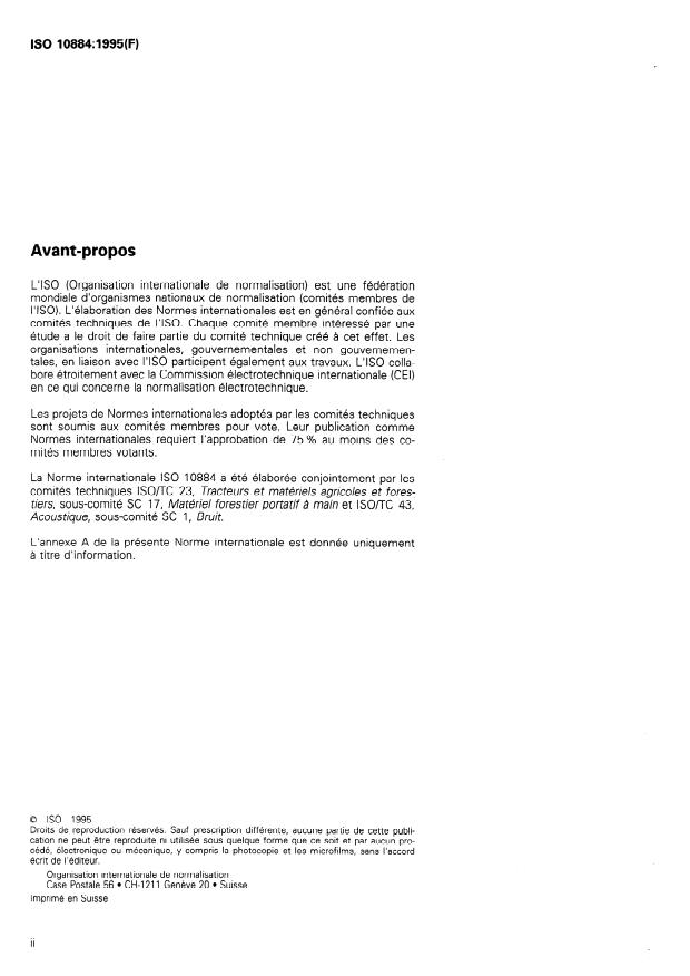 ISO 10884:1995 ISO 10884:1995 - Débroussailleuses et coupe-herbe portatifs a moteur a combustion interne -- Détermination des niveaux de puissance acoustique -- Méthode d'expertise (classe 2) - Page 2 preview