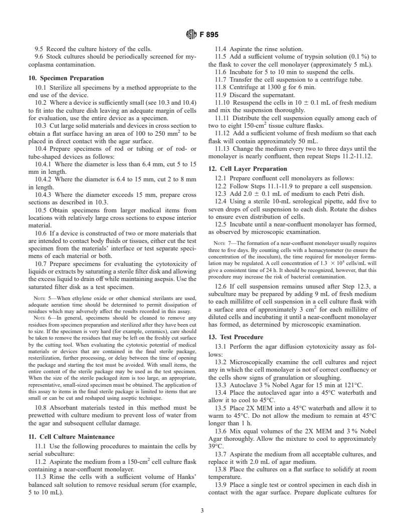 ASTM F895-84(2001) - Standard Test Method for Agar Diffusion Cell Culture Screening for Cytotoxicity