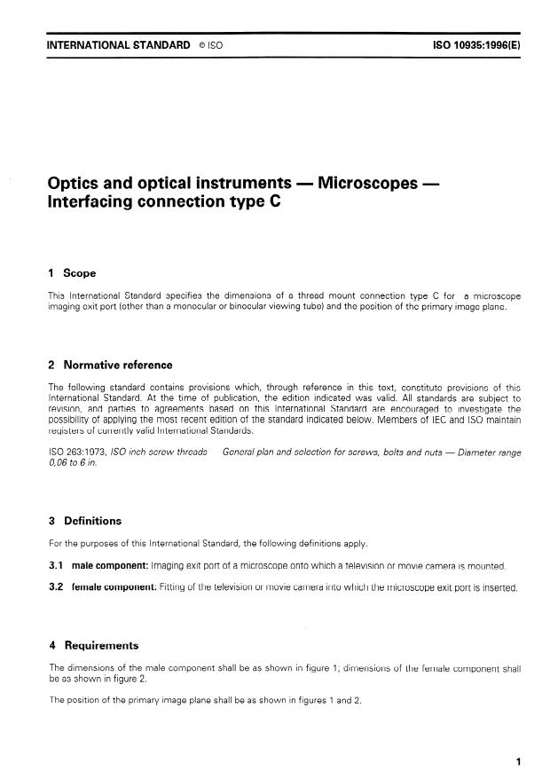 ISO 10935:1996 - Optics and optical instruments -- Microscopes -- Interfacing connection type C