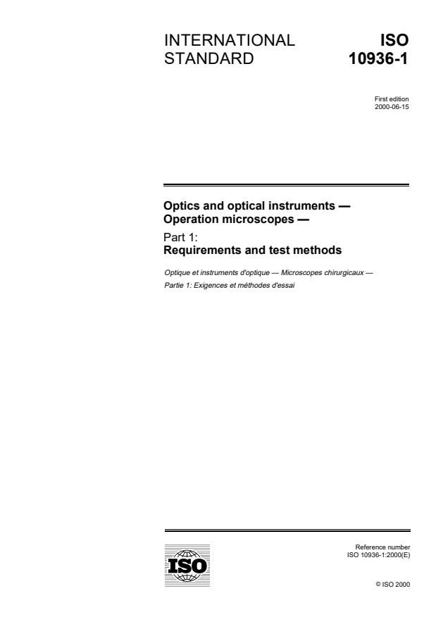 ISO 10936-1:2000 - Optics and optical instruments -- Operation microscopes