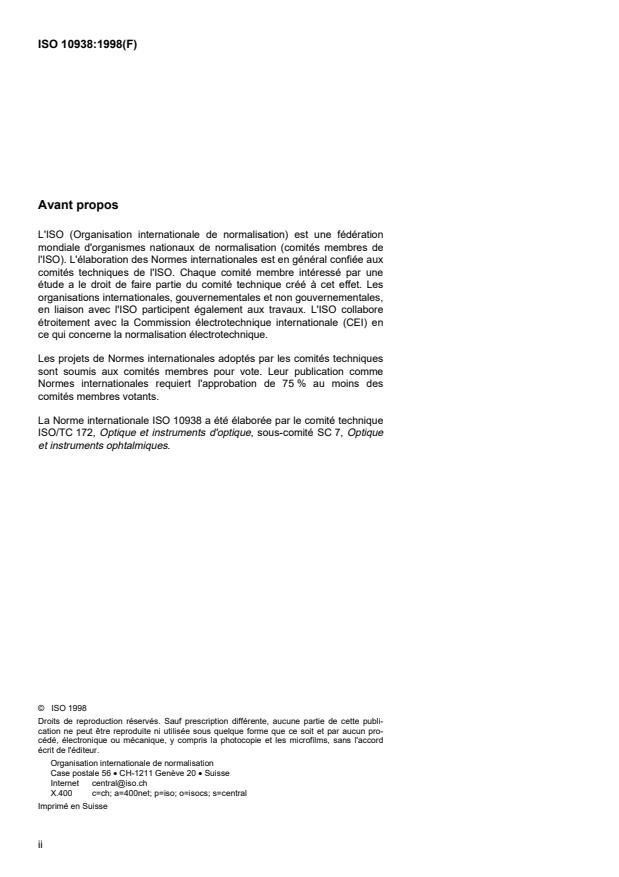 ISO 10938:1998 ISO 10938:1998 - Instruments ophtalmiques -- Projecteurs d'optotypes - Page 2 preview