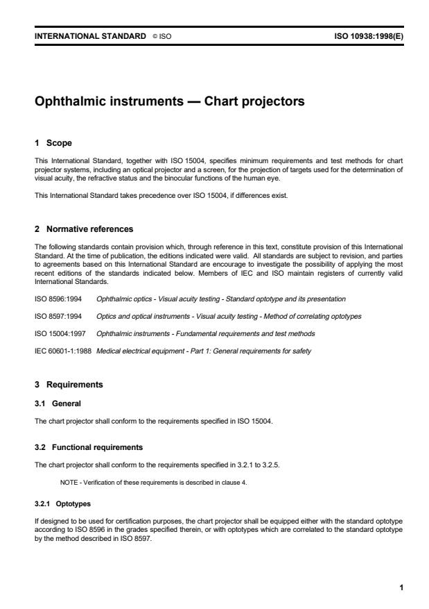 ISO 10938:1998 - Ophthalmic instruments -- Chart projectors