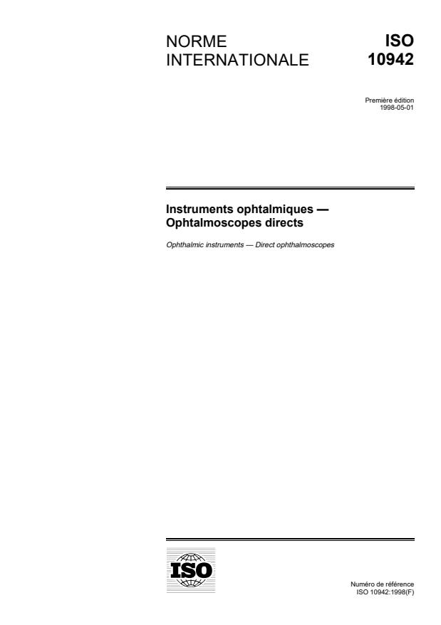 ISO 10942:1998 - Instruments ophtalmiques -- Ophtalmoscopes directs