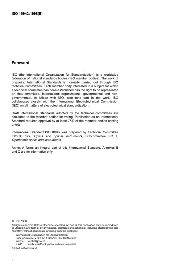ISO 10942:1998 ISO 10942:1998 - Ophthalmic instruments -- Direct ophthalmoscopes - Page 2 preview