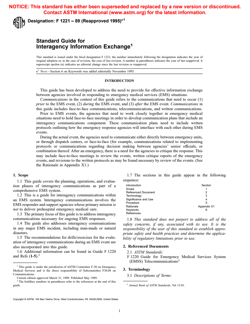 ASTM F1221-89(1995)e1 - Standard Guide for Interagency Information Exchange