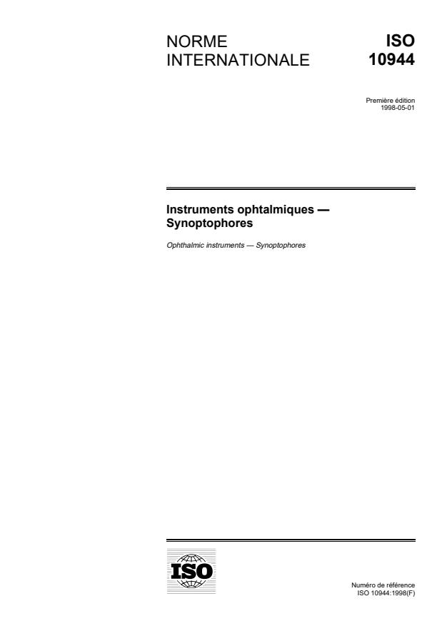 ISO 10944:1998 - Instruments ophtalmiques -- Synoptophores