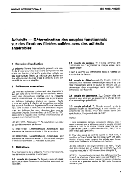 ISO 10964:1993 ISO 10964:1993 - Adhésifs — Détermination des couples fonctionnels sur des fixations filetées collées avec des adhésifs anaérobies
Released:8/12/1993 - Page 3 preview