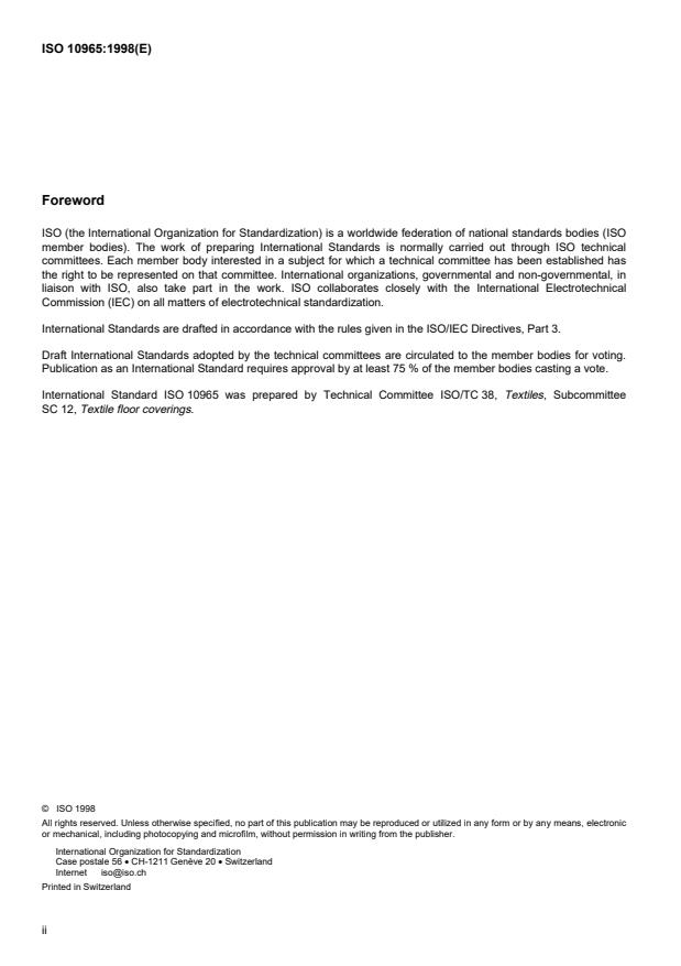 ISO 10965:1998 ISO 10965:1998 - Textile floor coverings -- Determination of electrical resistance - Page 2 preview