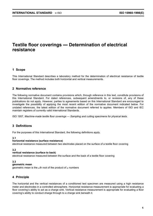 ISO 10965:1998 - Textile floor coverings -- Determination of electrical resistance