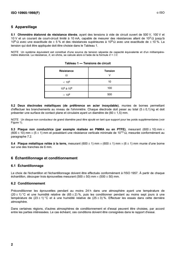 ISO 10965:1998 ISO 10965:1998 - Revetements de sol textiles -- Détermination de la résistance électrique - Page 4 preview