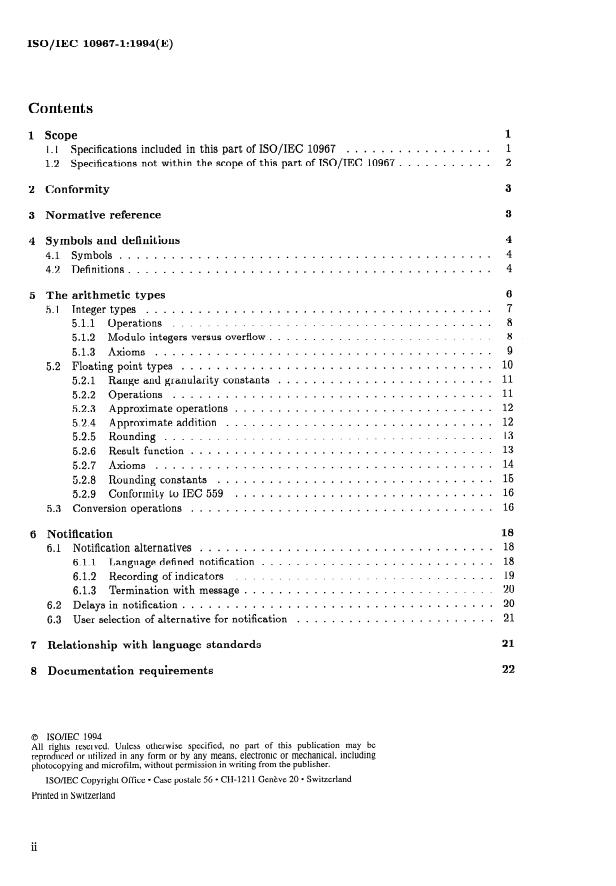 ISO/IEC 10967-1:1994 ISO/IEC 10967-1:1994 - Information technology -- Language independent arithmetic - Page 2 preview