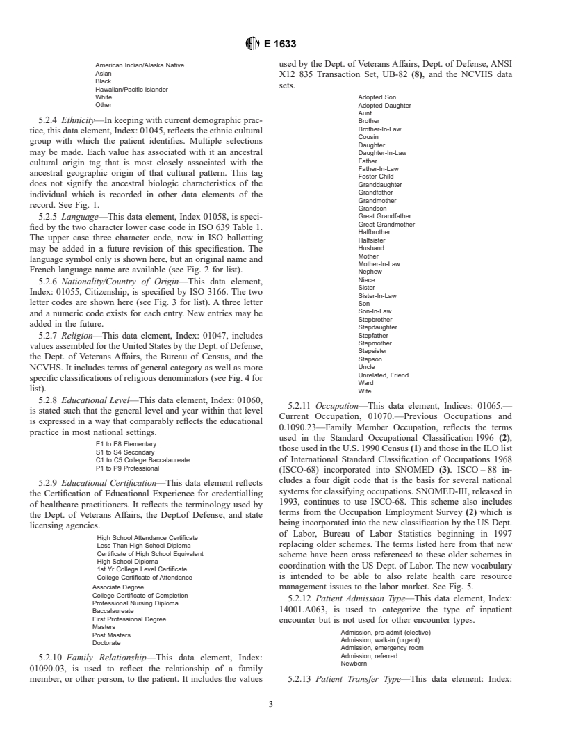 ASTM E1633-00 - Standard Specification for Coded Values Used in the Electronic Health Record