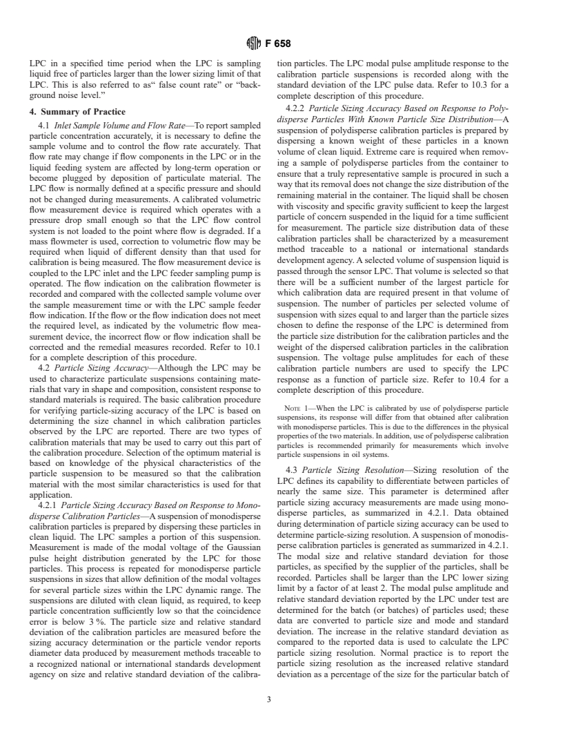 ASTM F658-00 - Standard Practice for Calibration of a Liquid-Borne Particle Counter Using an Optical System Based Upon Light Extinction