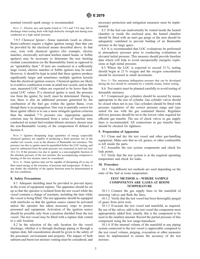 ASTM E2079-00 - Standard Test Methods for Limiting Oxygen (Oxidant) Concentration in Gases and Vapors