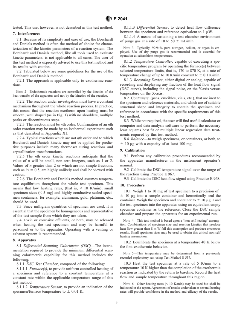 ASTM E2041-99 - Standard Method for Estimating Kinetic Parameters by Differential Scanning Calorimeter Using the Borchardt and Daniels Method