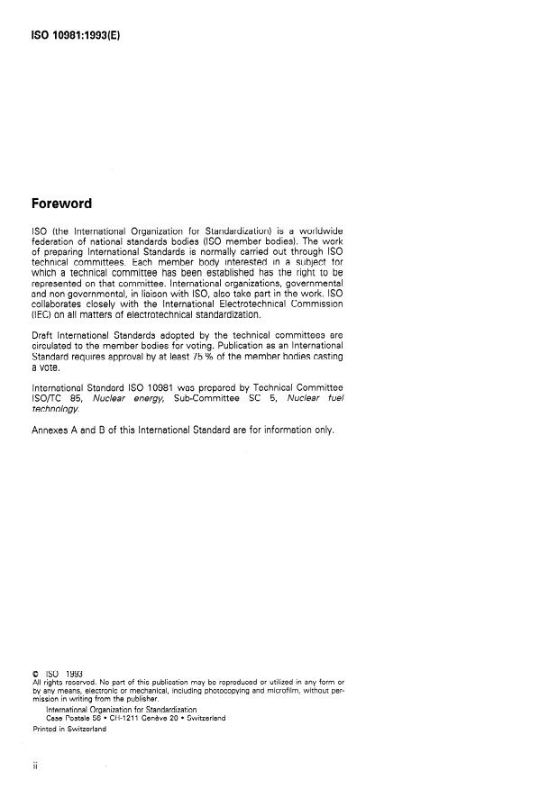 ISO 10981:1993 ISO 10981:1993 - Determination of uranium in reprocessing plants dissolver solution -- Liquid chromatography method - Page 2 preview