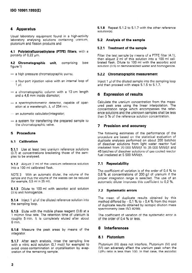ISO 10981:1993 ISO 10981:1993 - Determination of uranium in reprocessing plants dissolver solution -- Liquid chromatography method - Page 4 preview