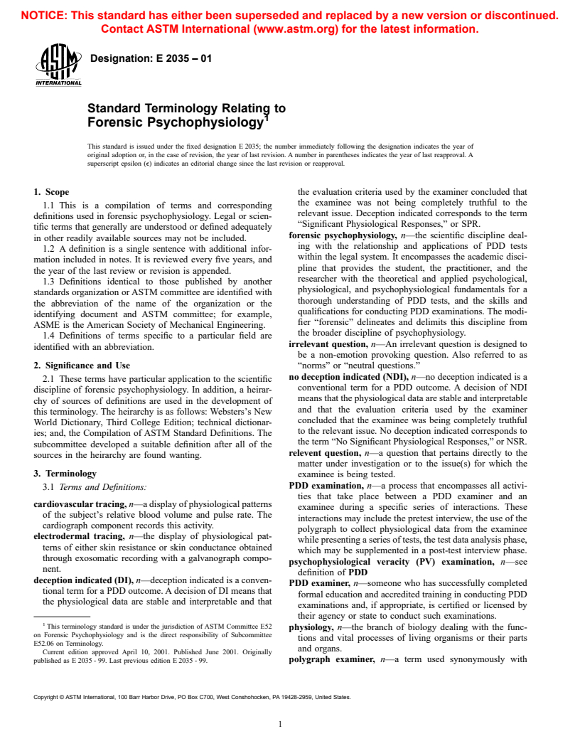 ASTM E2035-01 - Standard Terminology Relating to Forensic Psychophysiology