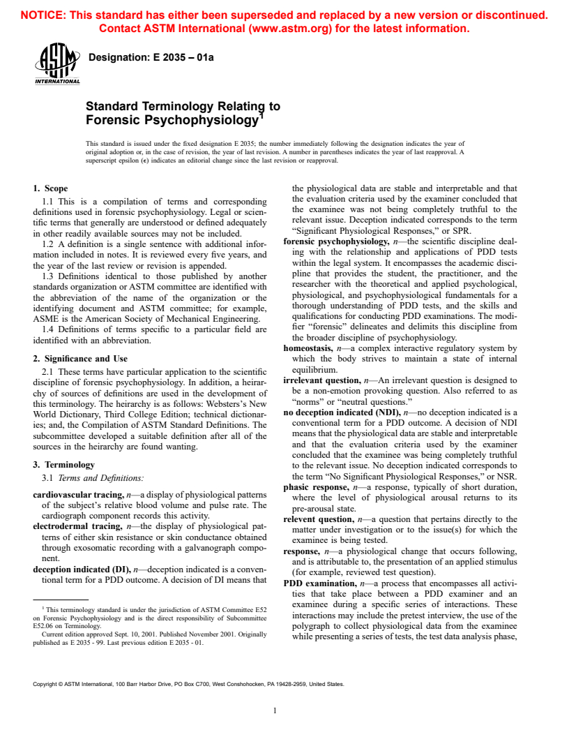 ASTM E2035-01a - Standard Terminology Relating to Forensic Psychophysiology