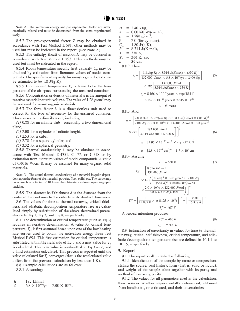 ASTM E1231-96a - Standard Practice for Calculation of Hazard Potential Figures-of-Merit for Thermally Unstable Materials