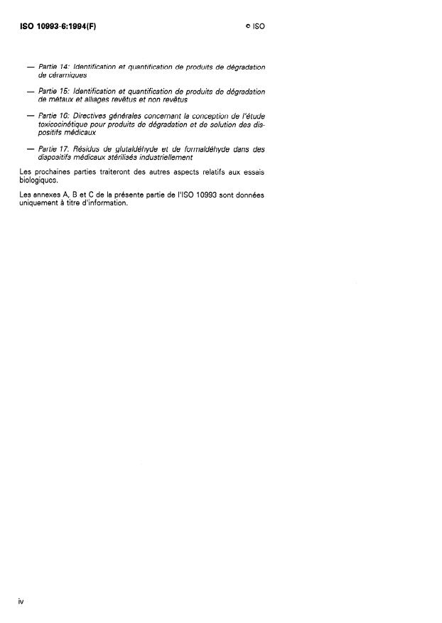ISO 10993-6:1994 ISO 10993-6:1994 - Évaluation biologique des dispositifs médicaux - Page 4 preview