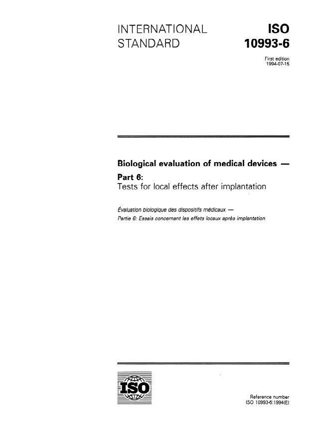ISO 10993-6:1994 - Biological evaluation of medical devices