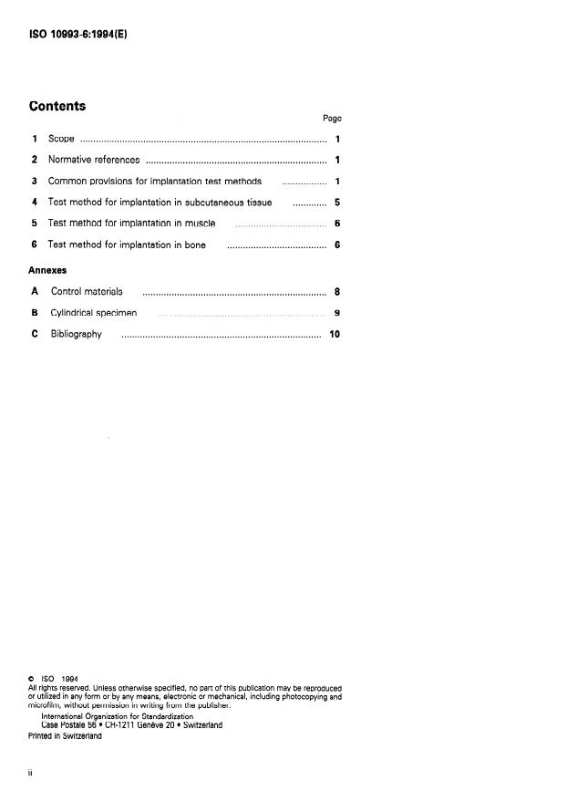 ISO 10993-6:1994 ISO 10993-6:1994 - Biological evaluation of medical devices - Page 2 preview