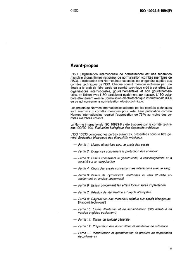 ISO 10993-6:1994 - Évaluation biologique des dispositifs médicaux