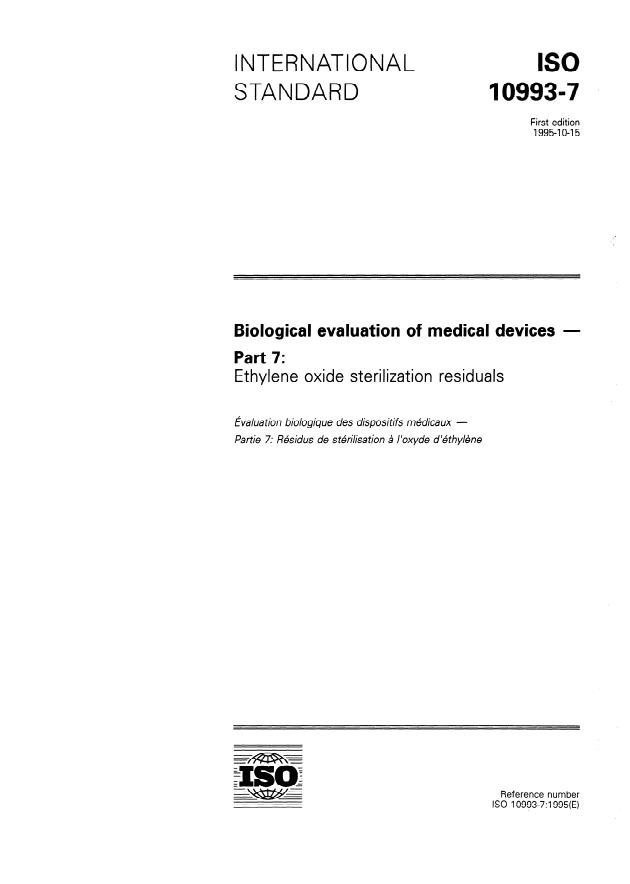 ISO 10993-7:1995 - Biological evaluation of medical devices