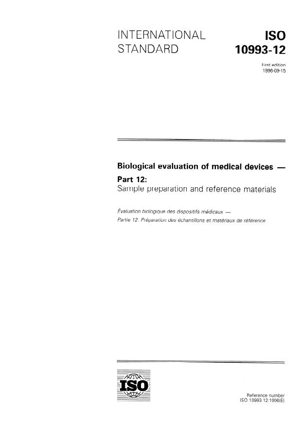 ISO 10993-12:1996 - Biological evaluation of medical devices
