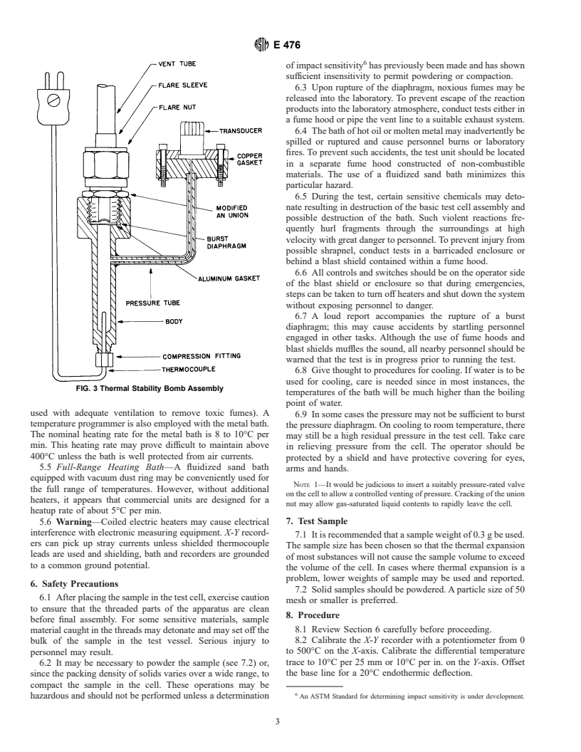 ASTM E476-87(1993) - Standard Test Method for Thermal Instability of Confined Condensed Phase Systems (Confinement Test)