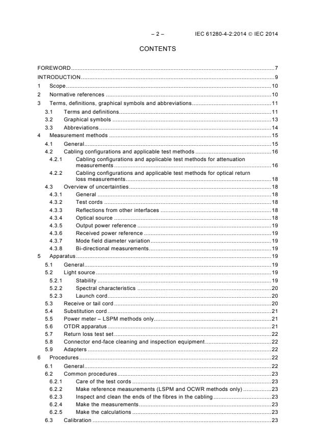 IEC 61280-4-2:2014 IEC 61280-4-2:2014 - Fibre-optic communication subsystem test procedures - Part 4-2: Installed cable plant - Single-mode attenuation and optical return loss measurement - Page 4 preview