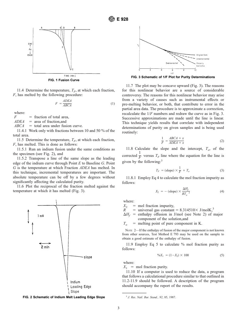 ASTM E928-96 - Standard Test Method for Determination of Purity by Differential Scanning Calorimetry