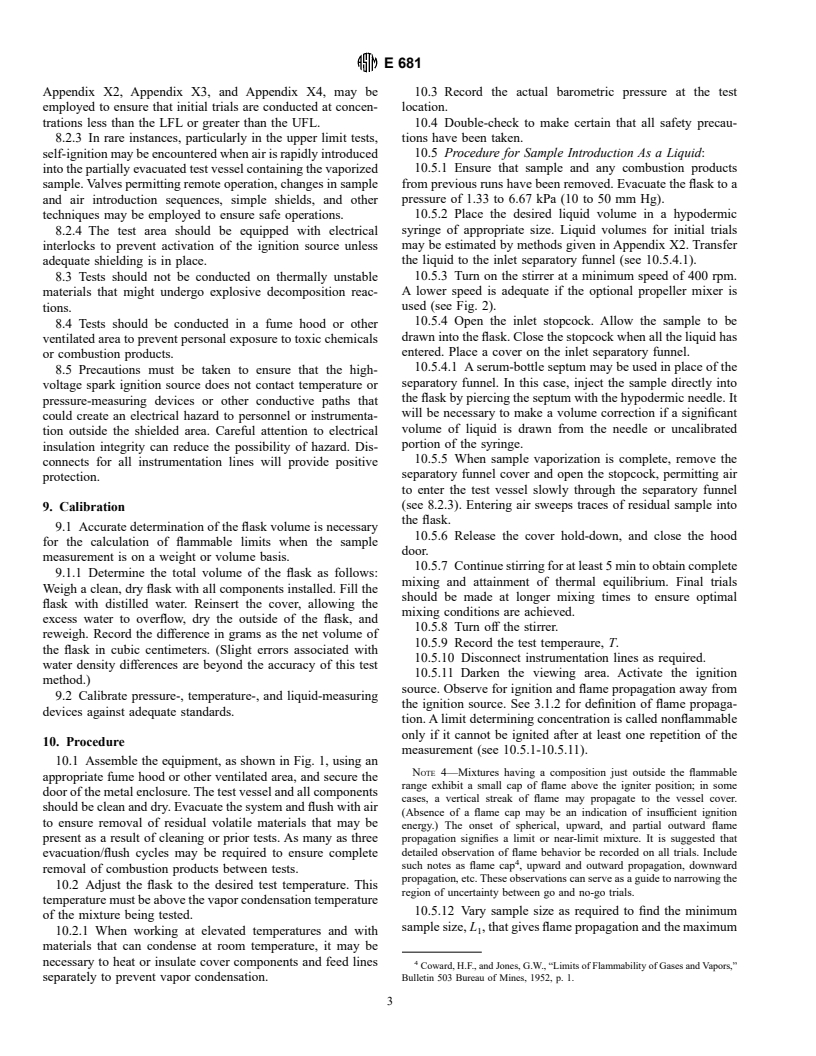 ASTM E681-98 - Standard Test Method for Concentration Limits of Flammability of Chemicals (Vapors and Gases)