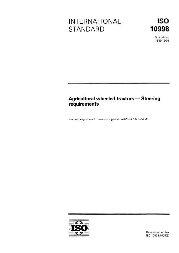 ISO 10998:1995 - Agricultural wheeled tractors -- Steering requirements