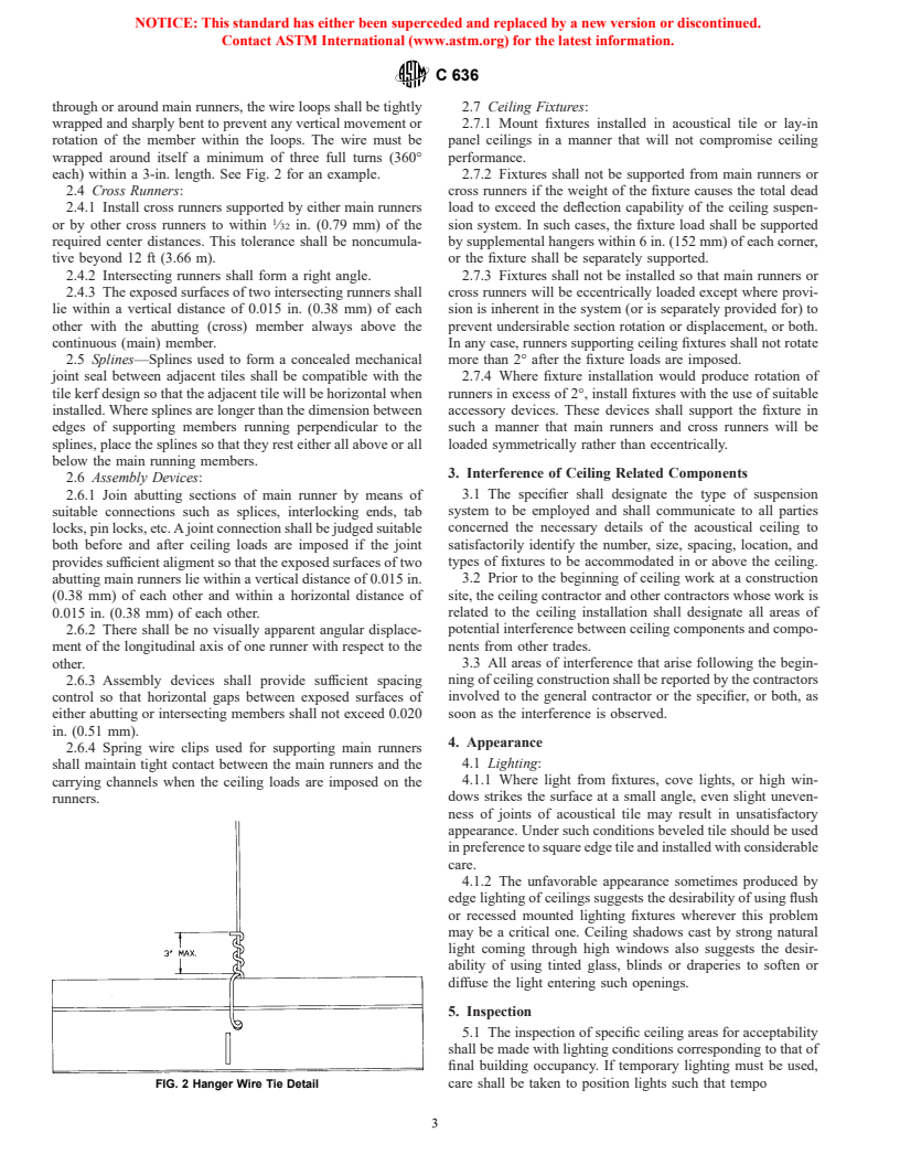 ASTM C636-96 - Standard Practice for Installation of Metal Ceiling Suspension Systems for Acoustical Tile and Lay-In Panels