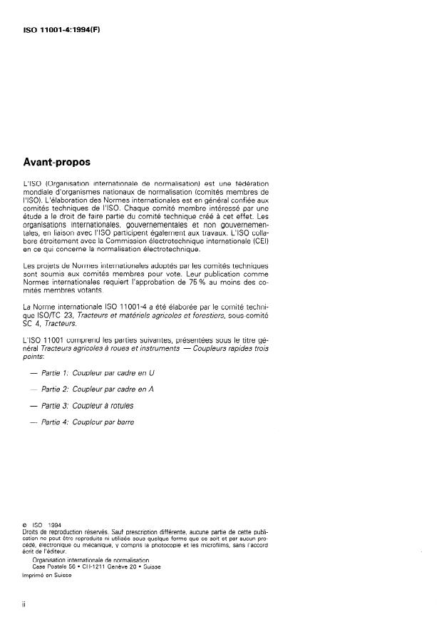 SIST ISO 11001-4:1995 ISO 11001-4:1994 - Tracteurs agricoles a roues et instruments -- Coupleurs rapides trois points - Page 2 preview