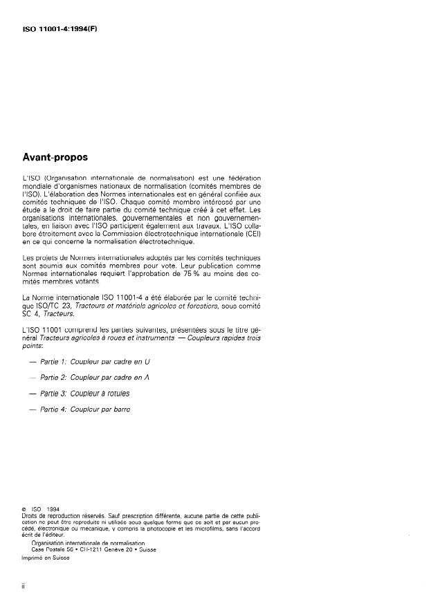SIST ISO 11001-4:1995 ISO 11001-4:1994 - Tracteurs agricoles a roues et instruments -- Coupleurs rapides trois points - Page 2 preview