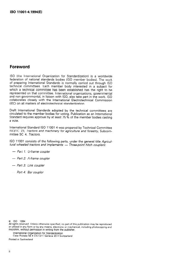SIST ISO 11001-4:1995 ISO 11001-4:1994 - Agricultural wheeled tractors and implements -- Three-point hitch couplers - Page 2 preview