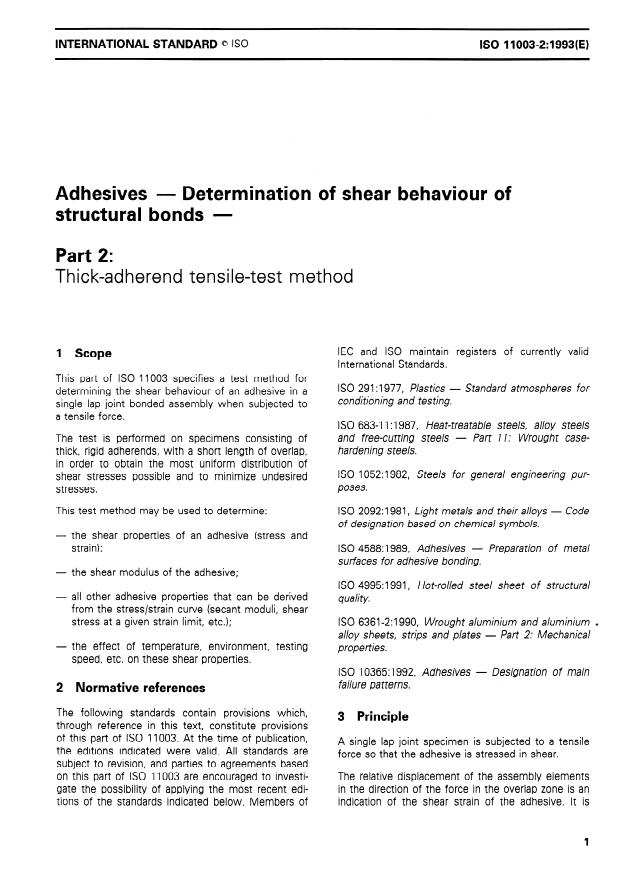 ISO 11003-2:1993 - Adhesives -- Determination of shear behaviour of structural bonds