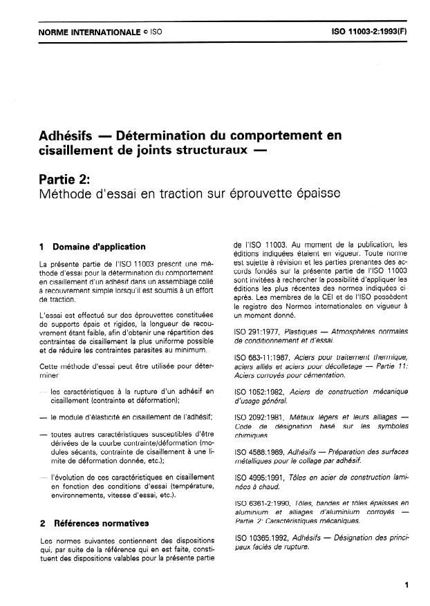 ISO 11003-2:1993 - Adhésifs -- Détermination du comportement en cisaillement de joints structuraux