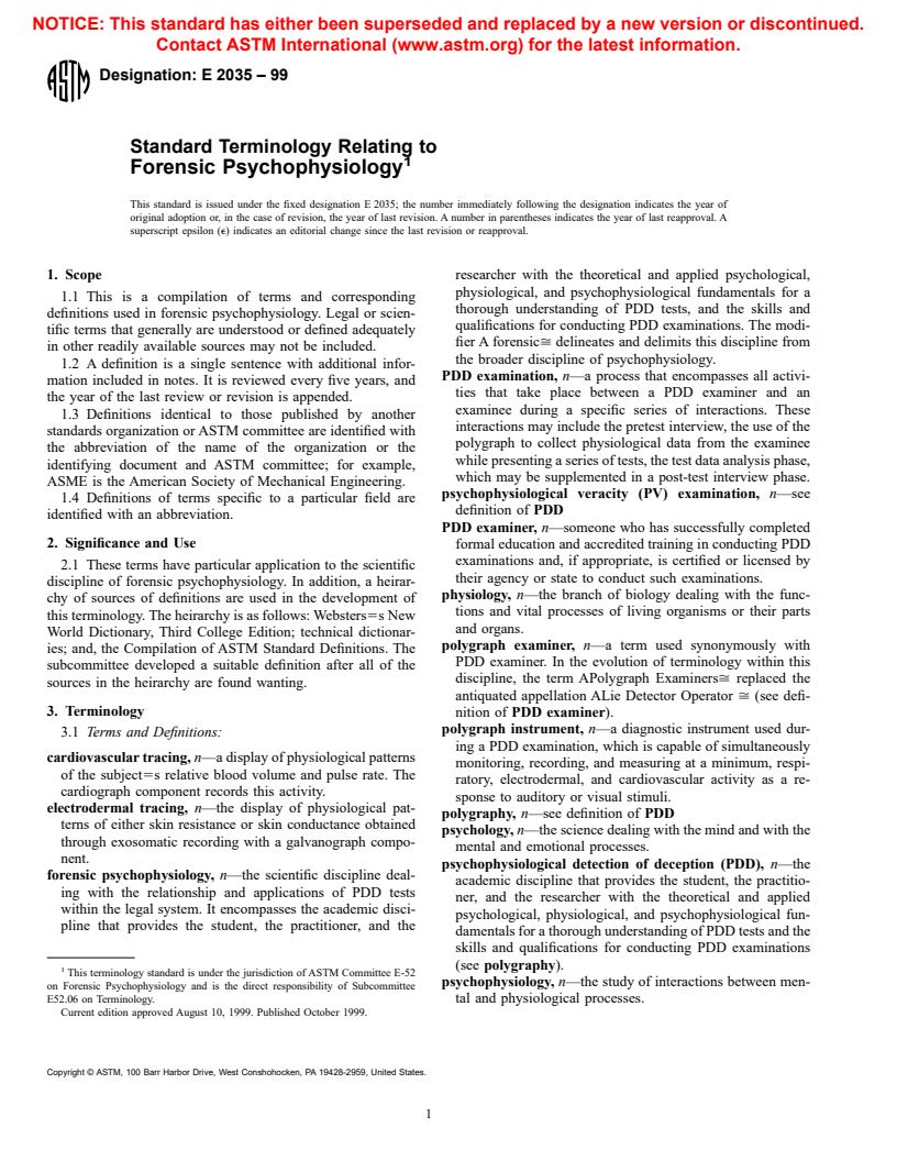 ASTM E2035-99 - Standard Terminology Relating to Forensic Psychophysiology