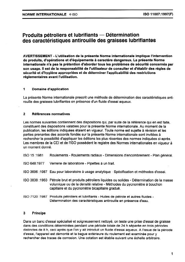 ISO 11007:1997 - Produits pétroliers et lubrifiants -- Détermination des caractéristiques antirouille des graisses lubrifiantes