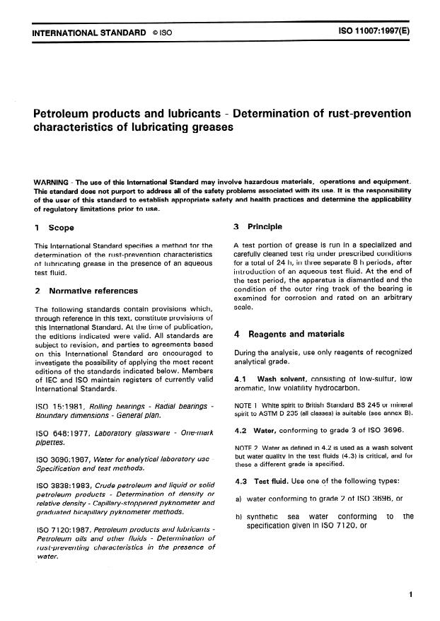 ISO 11007:1997 - Petroleum products and lubricants -- Determination of rust-prevention characteristics of lubricating greases