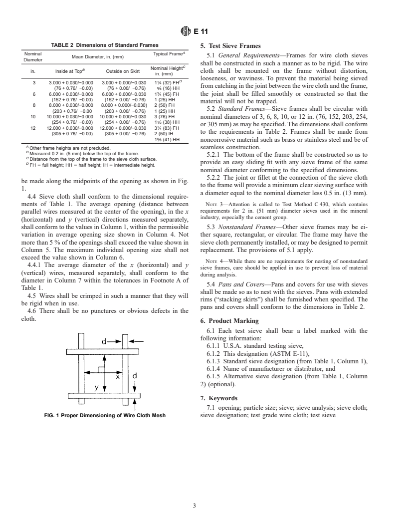 ASTM E11-95 - Standard Specification for Wire Cloth and Sieves for Testing Purposes