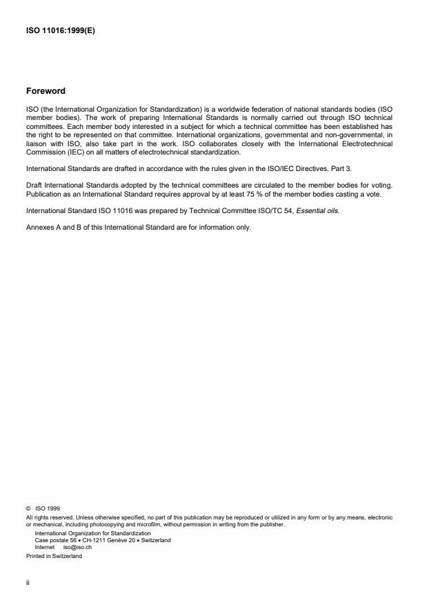 ISO 11016:1999 ISO 11016:1999 - Oil of star anise, Chinese type (Illicium verum Hook. f.) - Page 2 preview